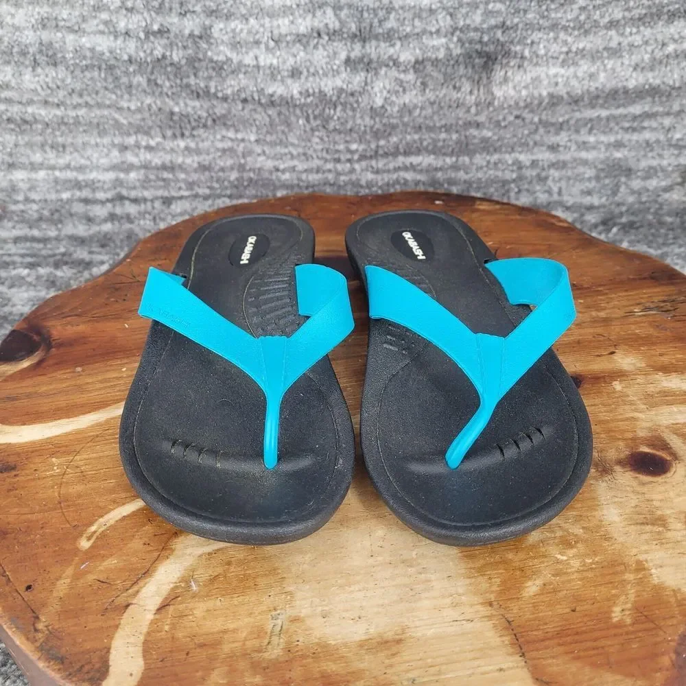 Okabashi Sandals Womens‎ Small Black Aqua Blue Thongs USA Comfort Relax Casual